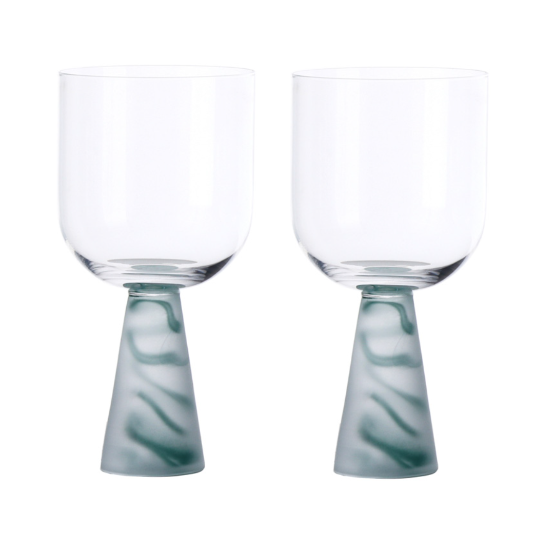 Wine Glass with Stem Green (Set of 2)
