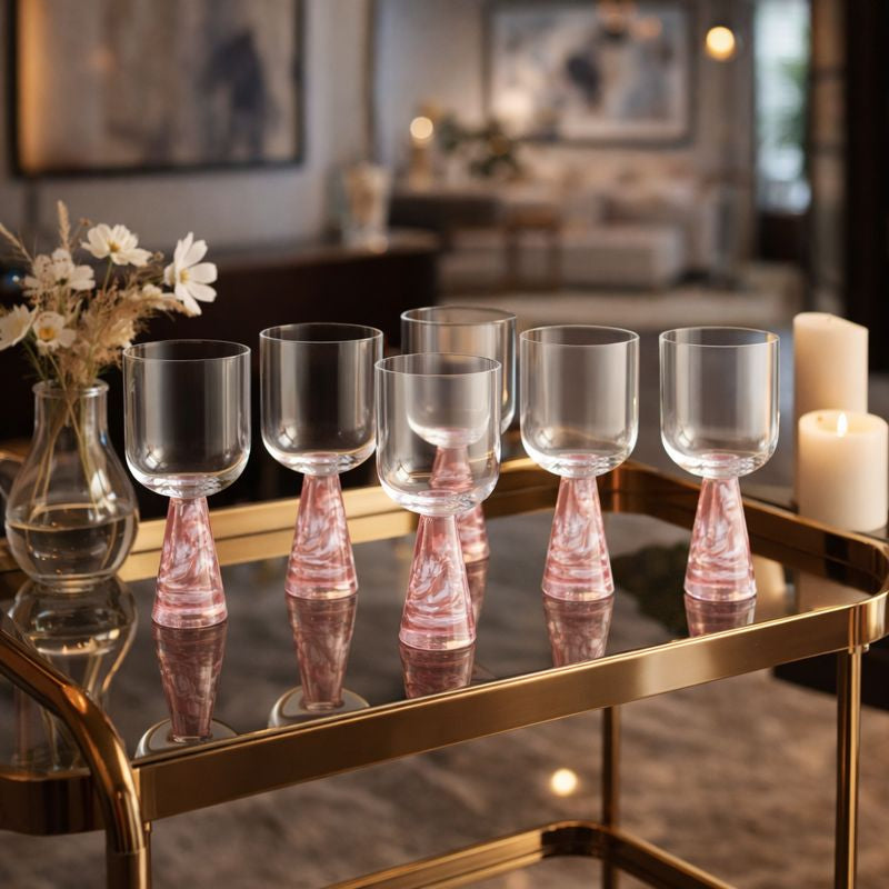 Wine Glass with Stem Pink (Set of 6)