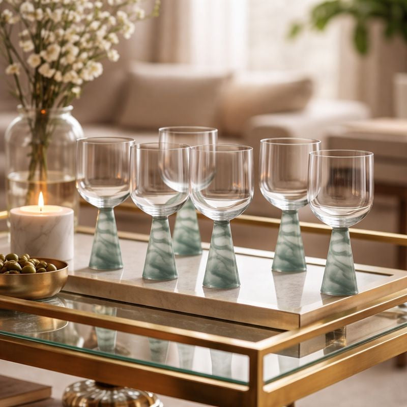 Wine Glass with Stem Green (Set of 6)