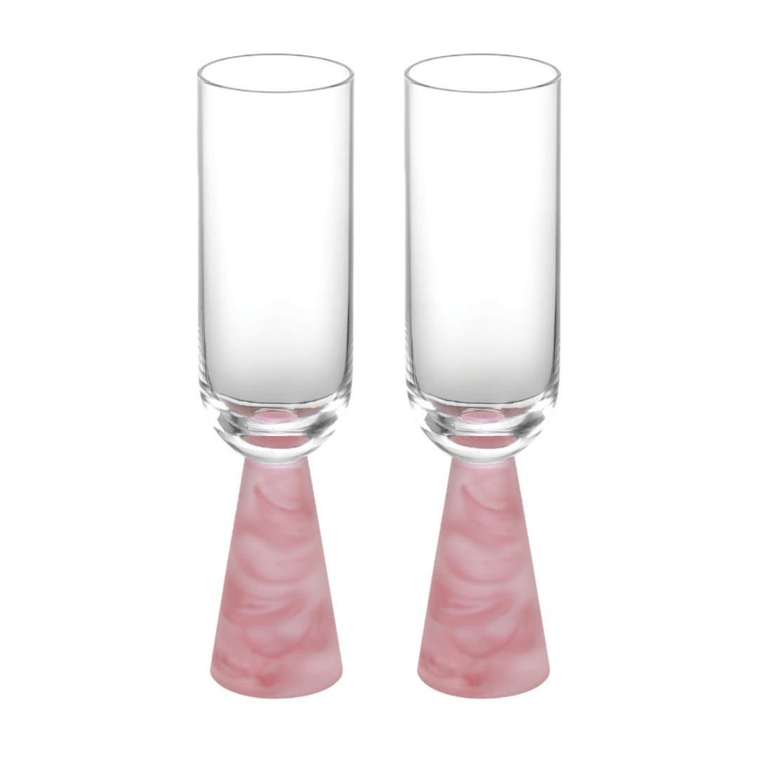 Champagne Glass with Stem Pink (Set of 2)