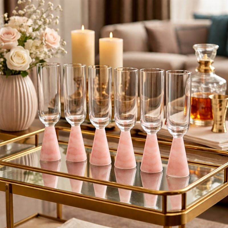 Champagne Glass with Stem Pink (Set of 6)