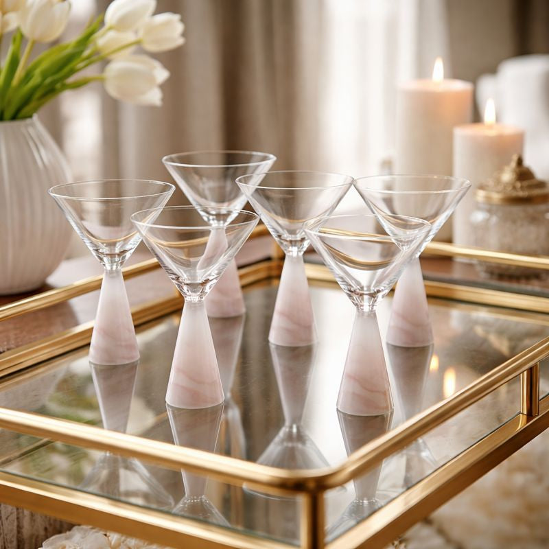 Martini Glass with Stem Pink (Set of 6)