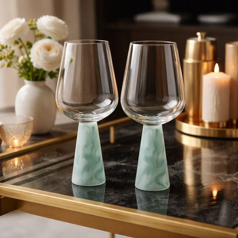 Wine Glass with Stem Green (Set of 2)