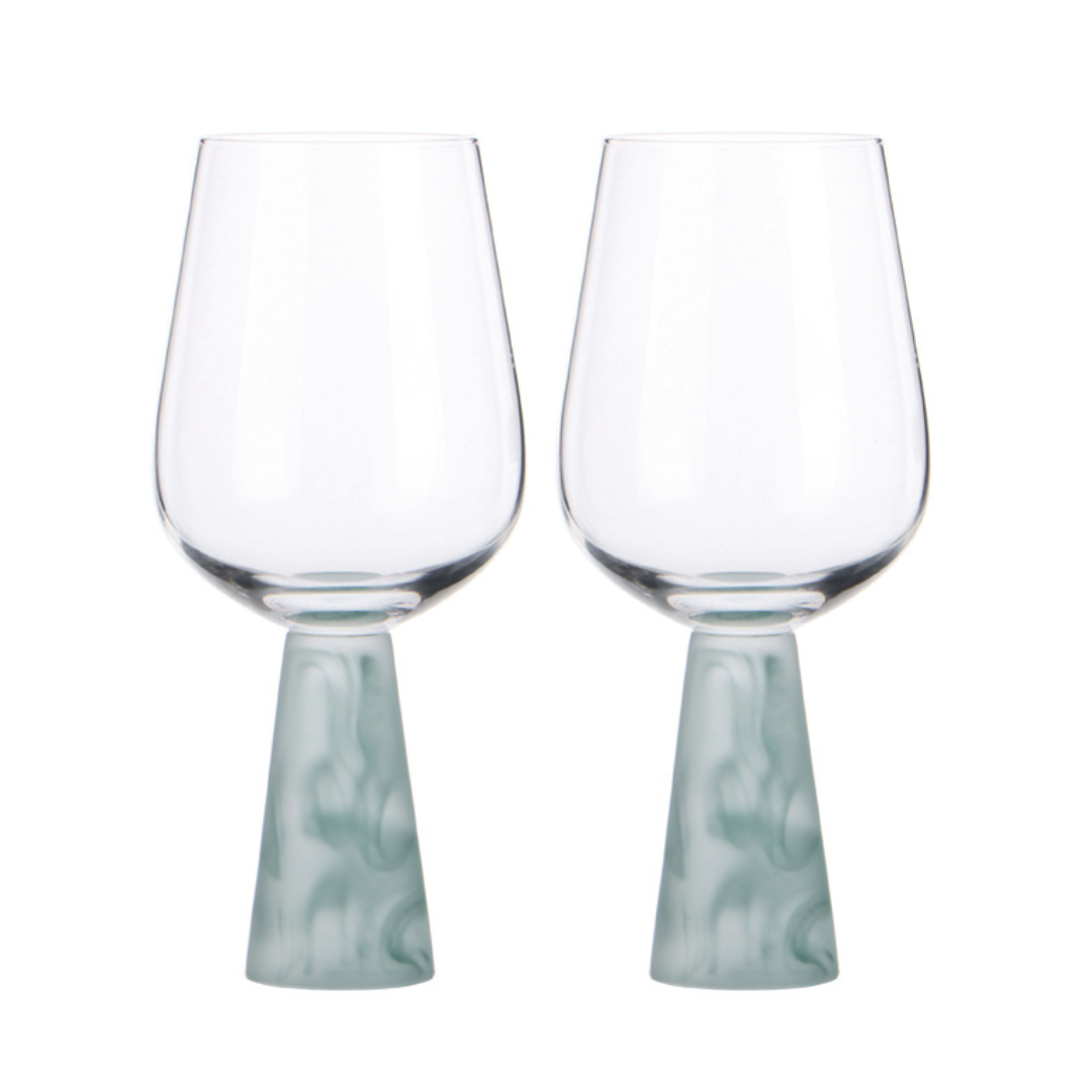 Wine Glass with Stem Green (Set of 2)