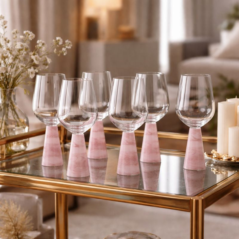 Wine Glass with Stem Pink (Set of 6)