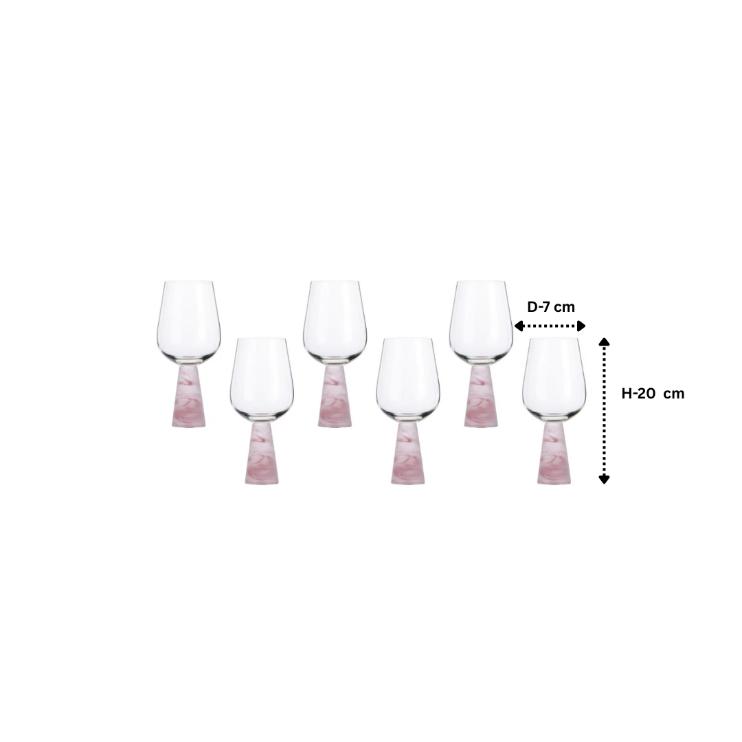 Wine Glass with Pink Stem Set of 6