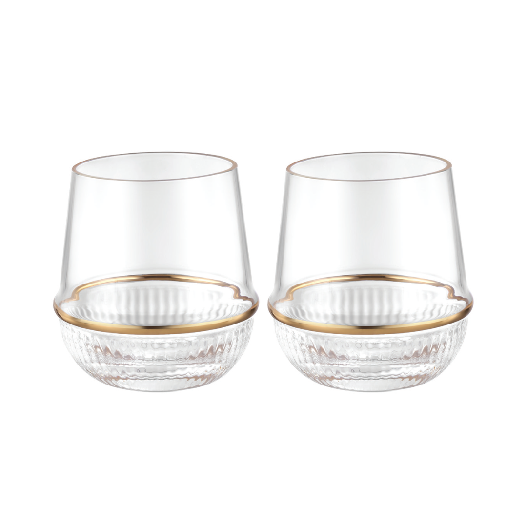 Round Glass with Gold Ring (Set of 2)