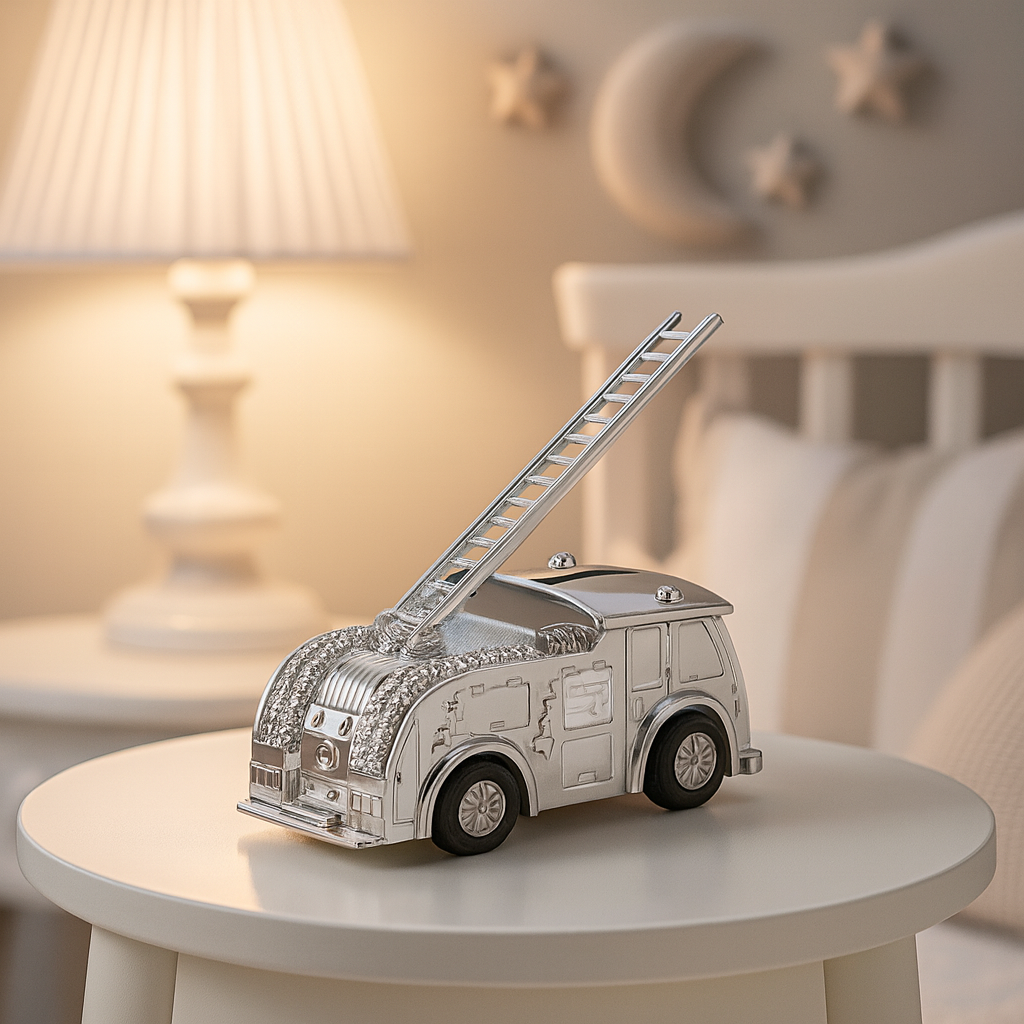 Silver Fire Truck Money Bank with Ladder