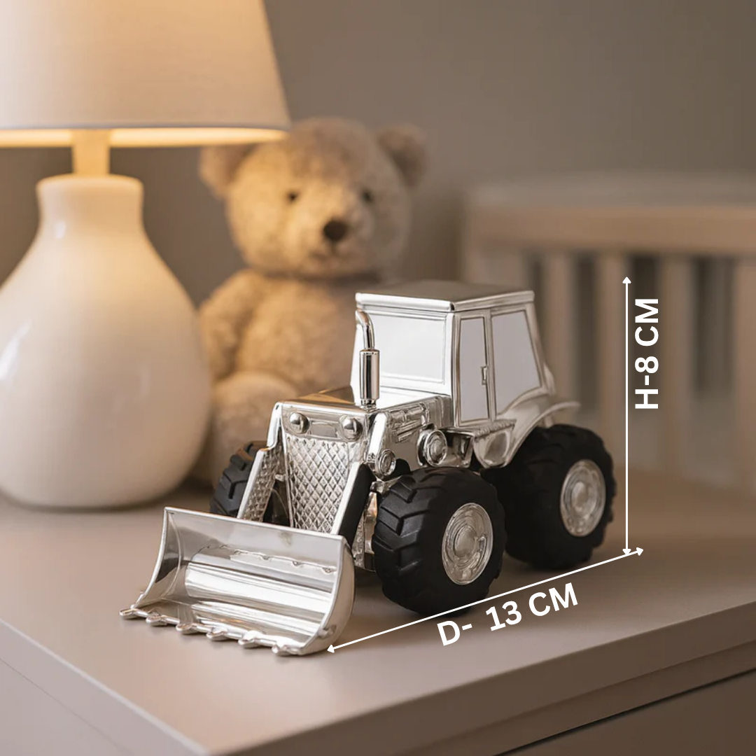 Silver Bulldozer Money Bank