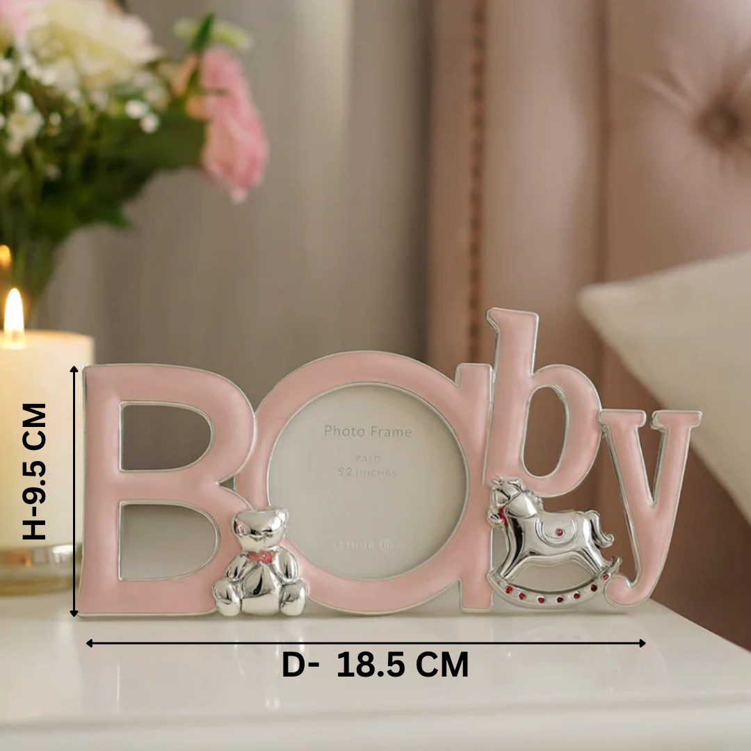 Pink"Baby" Decorative Photo Frame – Round Insert