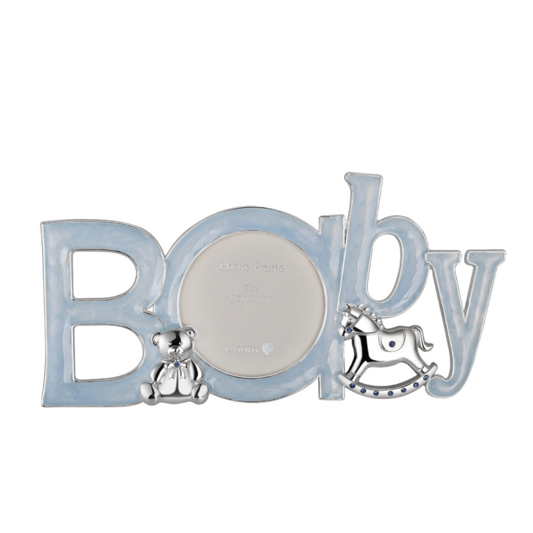 Blue "Baby" Decorative Photo Frame – Round Insert
