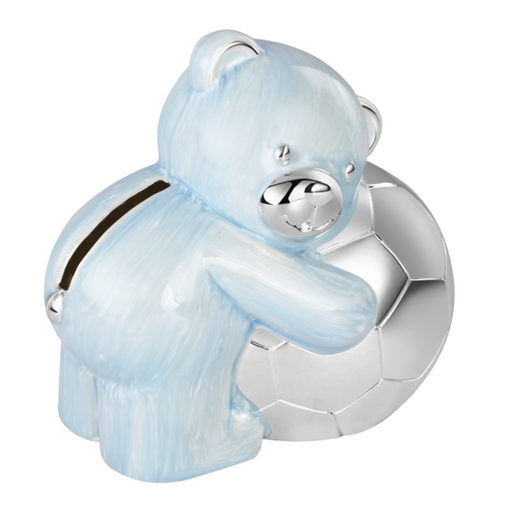 TEDDY BEAR MONEY BANK BLUE