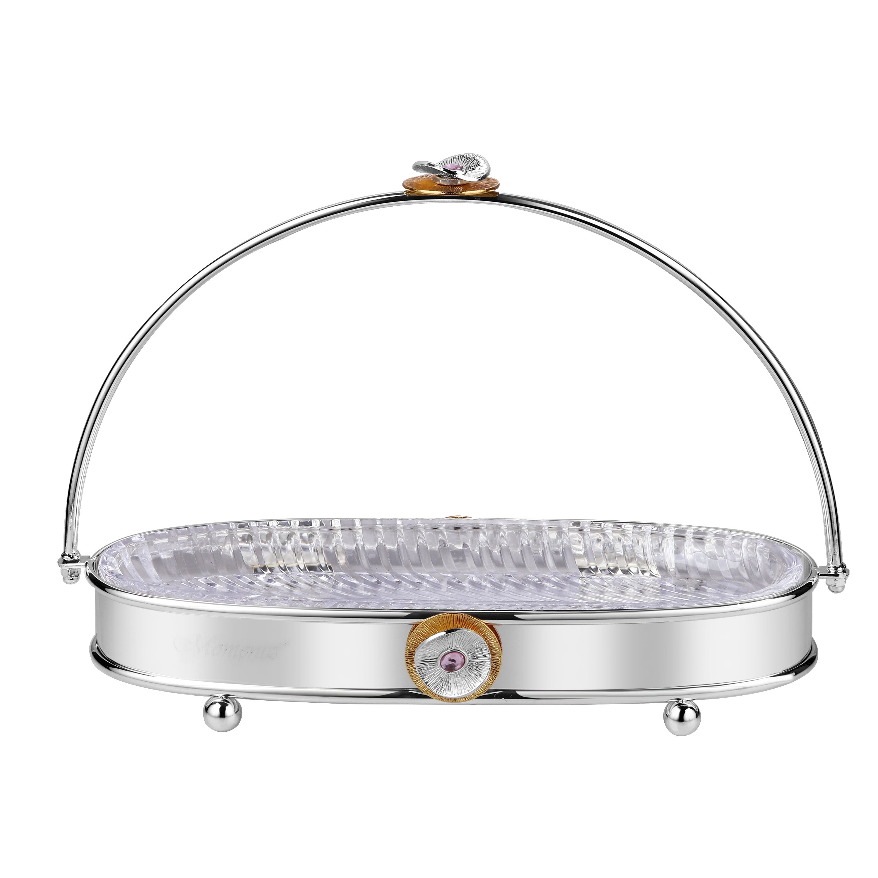 Regal Treasure Oval Handle Glass Tray Dual Tone Medium