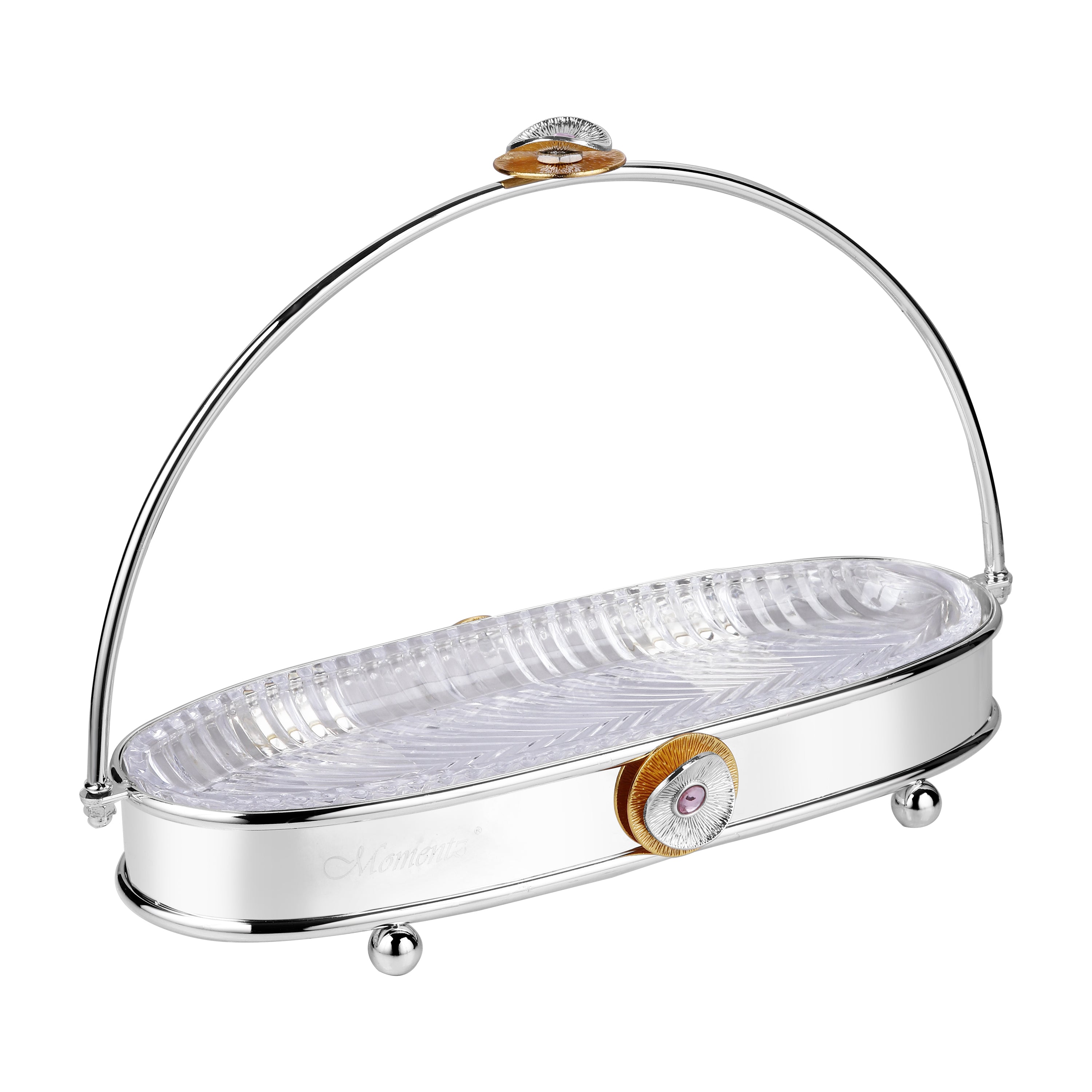 Regal Treasure Oval Handle Glass Tray Dual Tone Medium