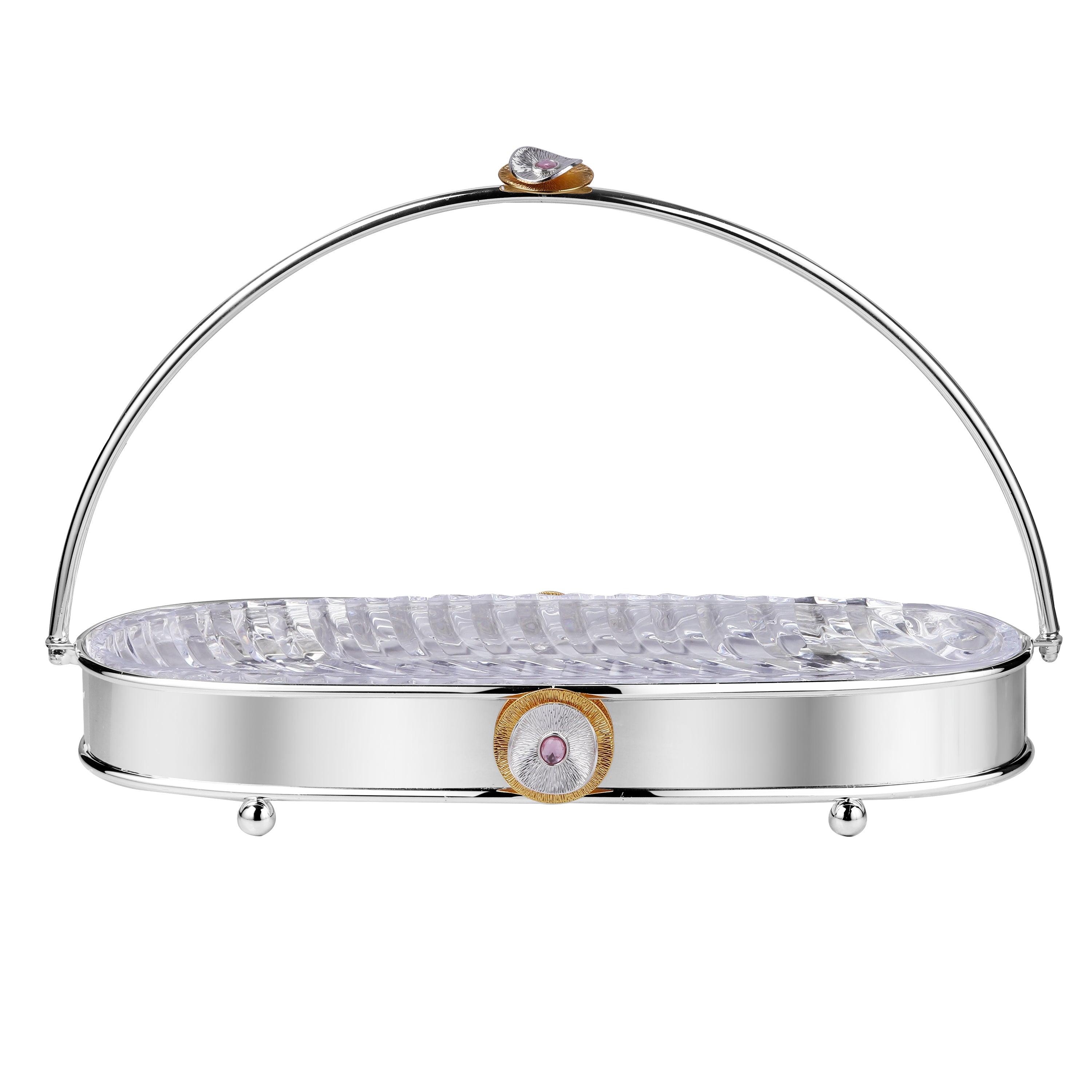 Regal Treasure Oval Handle Glass Tray Dual Tone Small