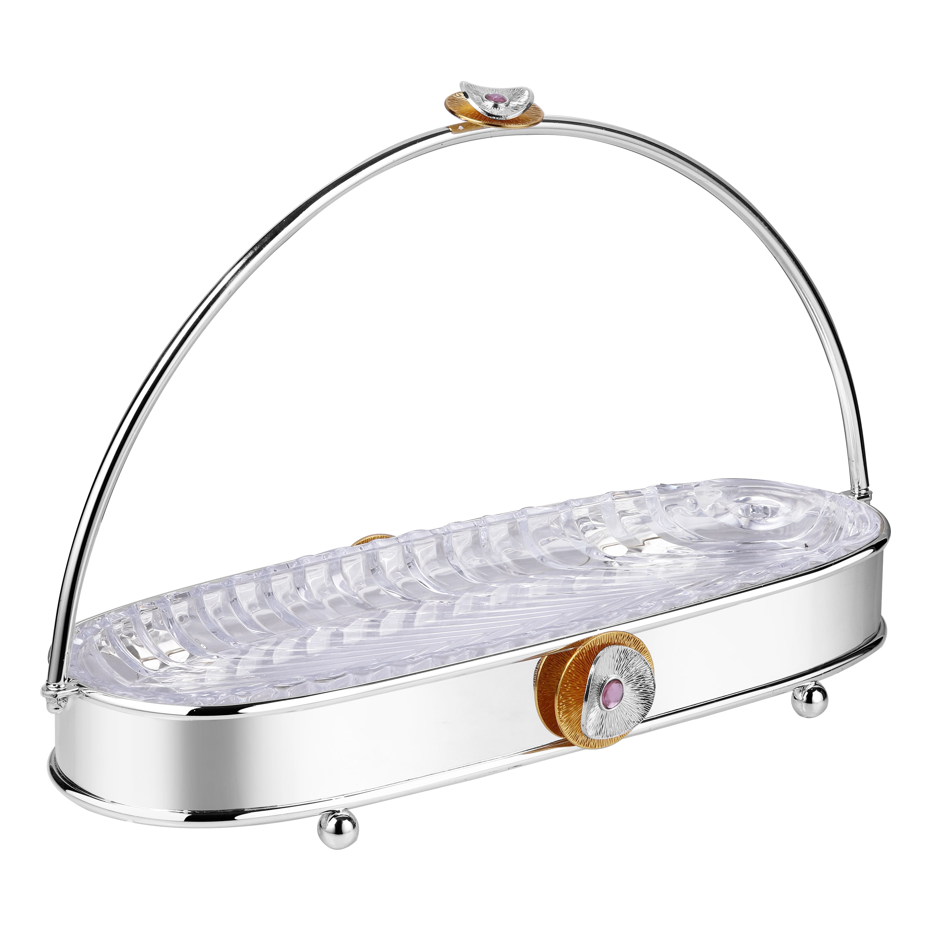 Regal Treasure Oval Handle Glass Tray Dual Tone Small