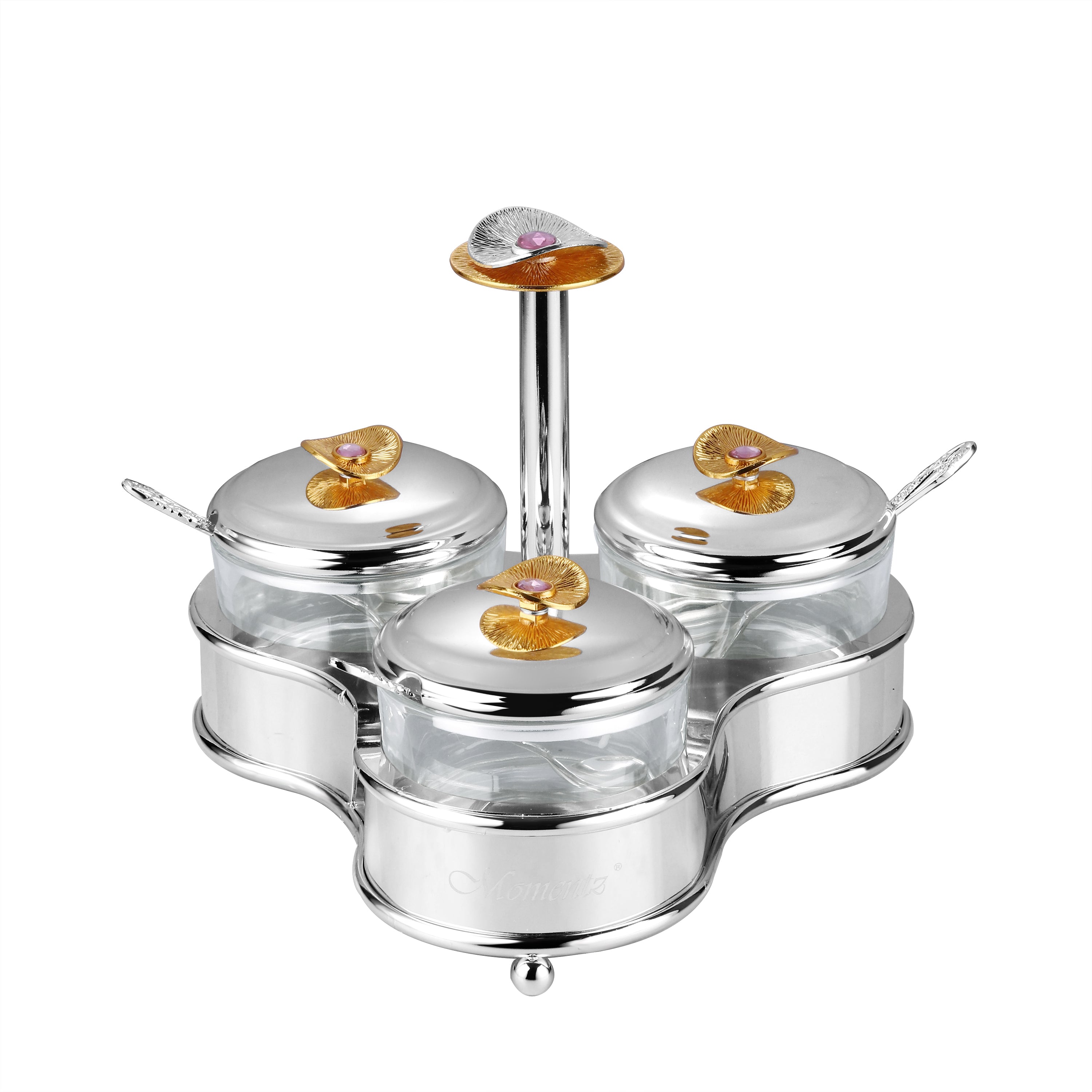 Regal Treasure Trio Glass Bowls with Lids & Spoons Dual Tone