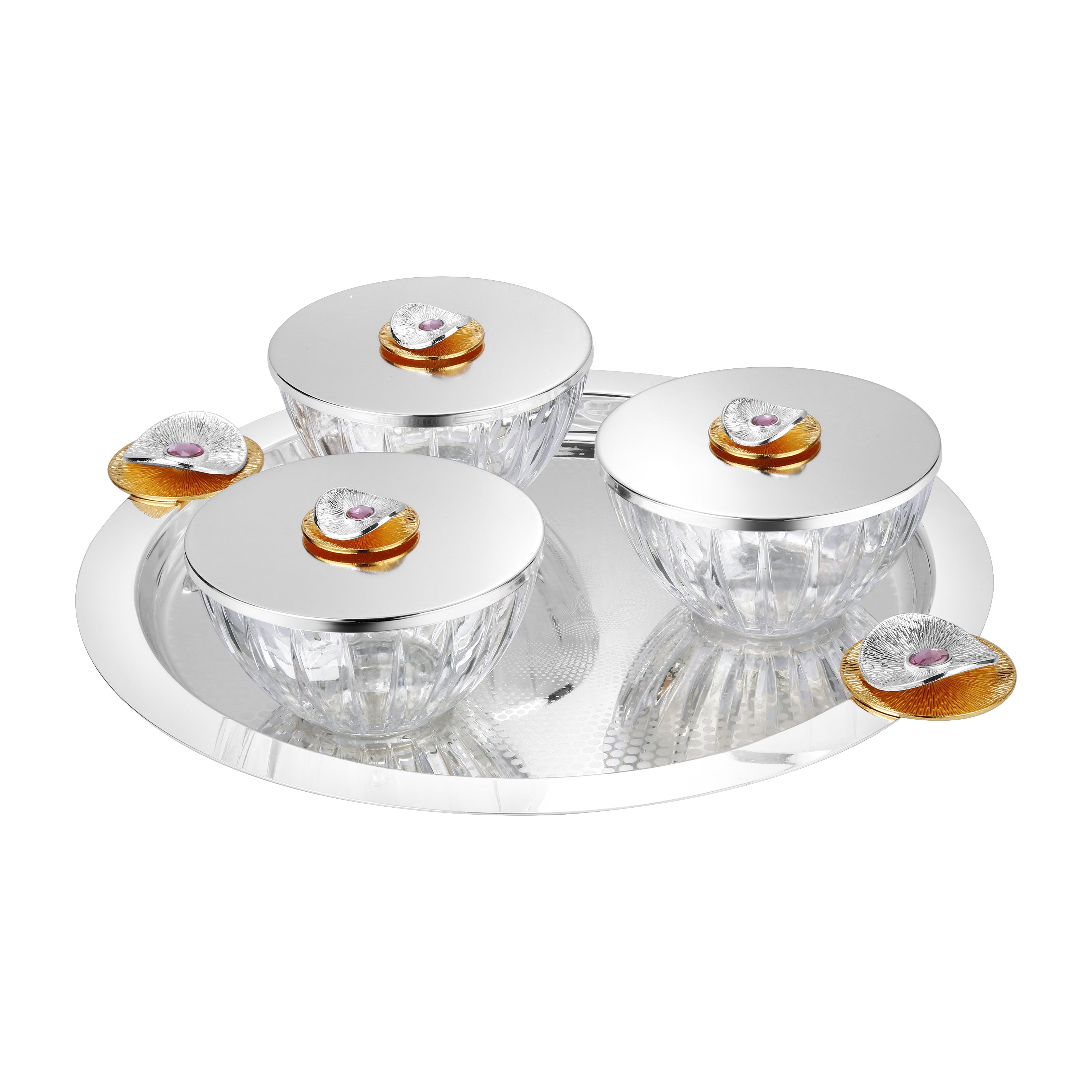 Regal Treasure Set of 3 Lids Bowls with Dual Blossom Tray Dual Tone