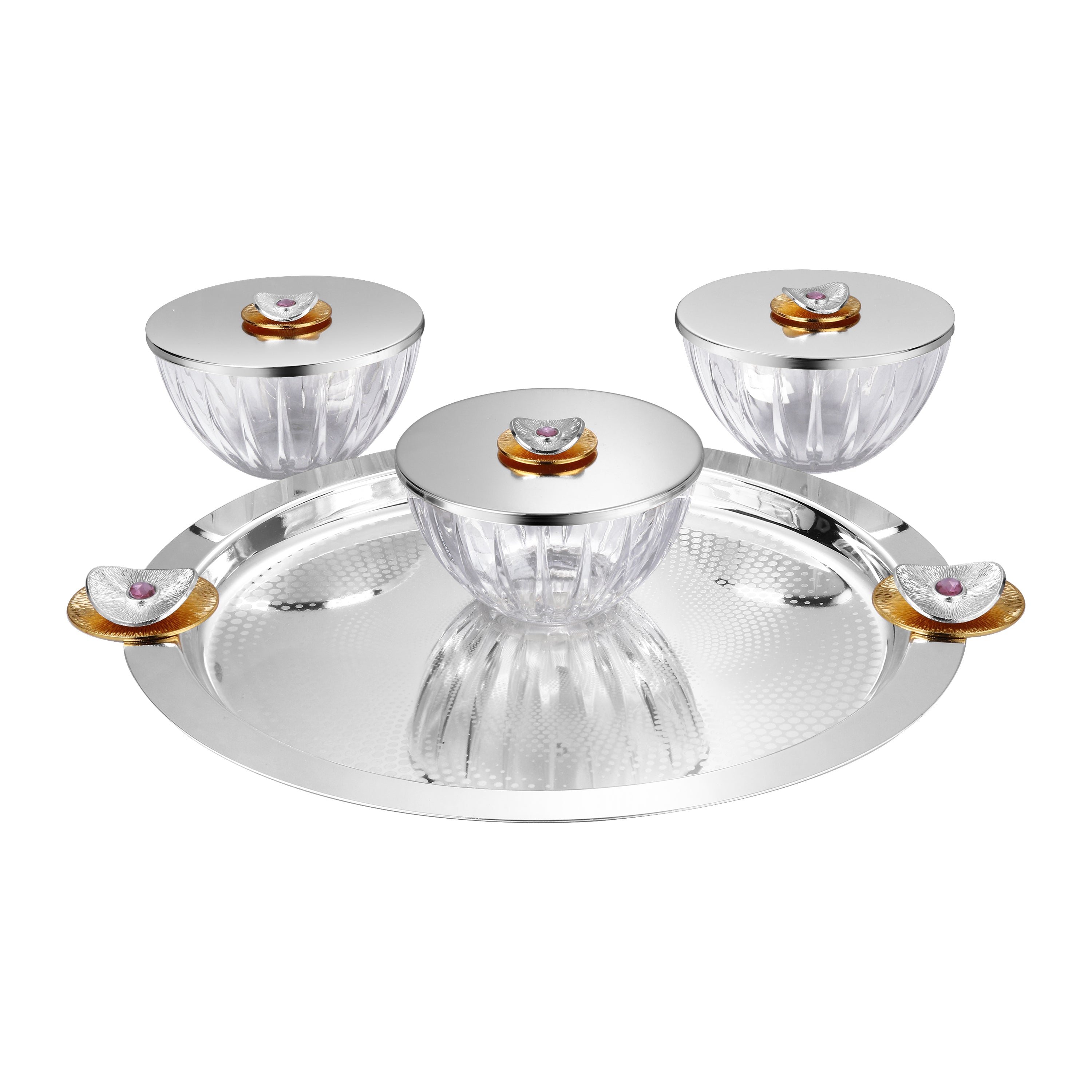 Regal Treasure Set of 3 Lids Bowls with Dual Blossom Tray Dual Tone