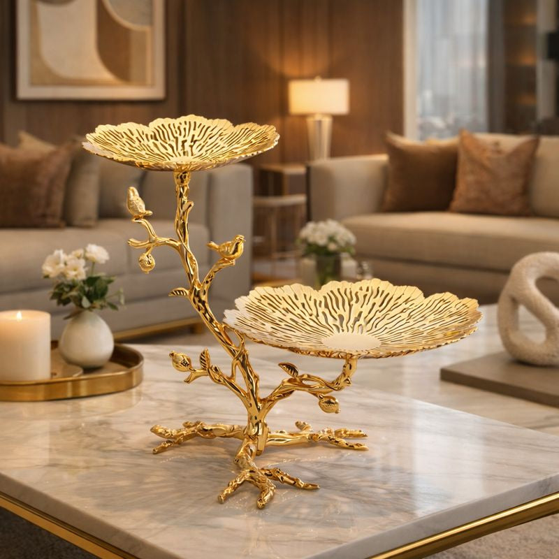 Twin Server on tree with birds Golden