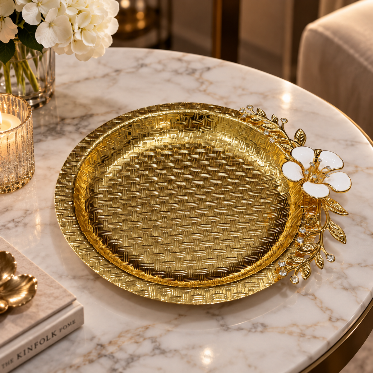 Flower Round Server Golden