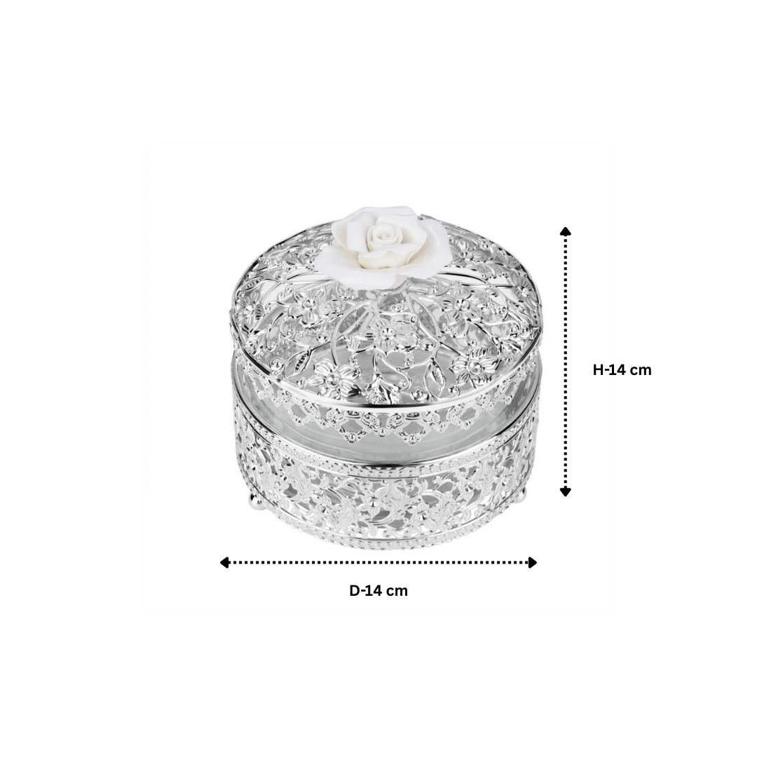 Floral Round Box White