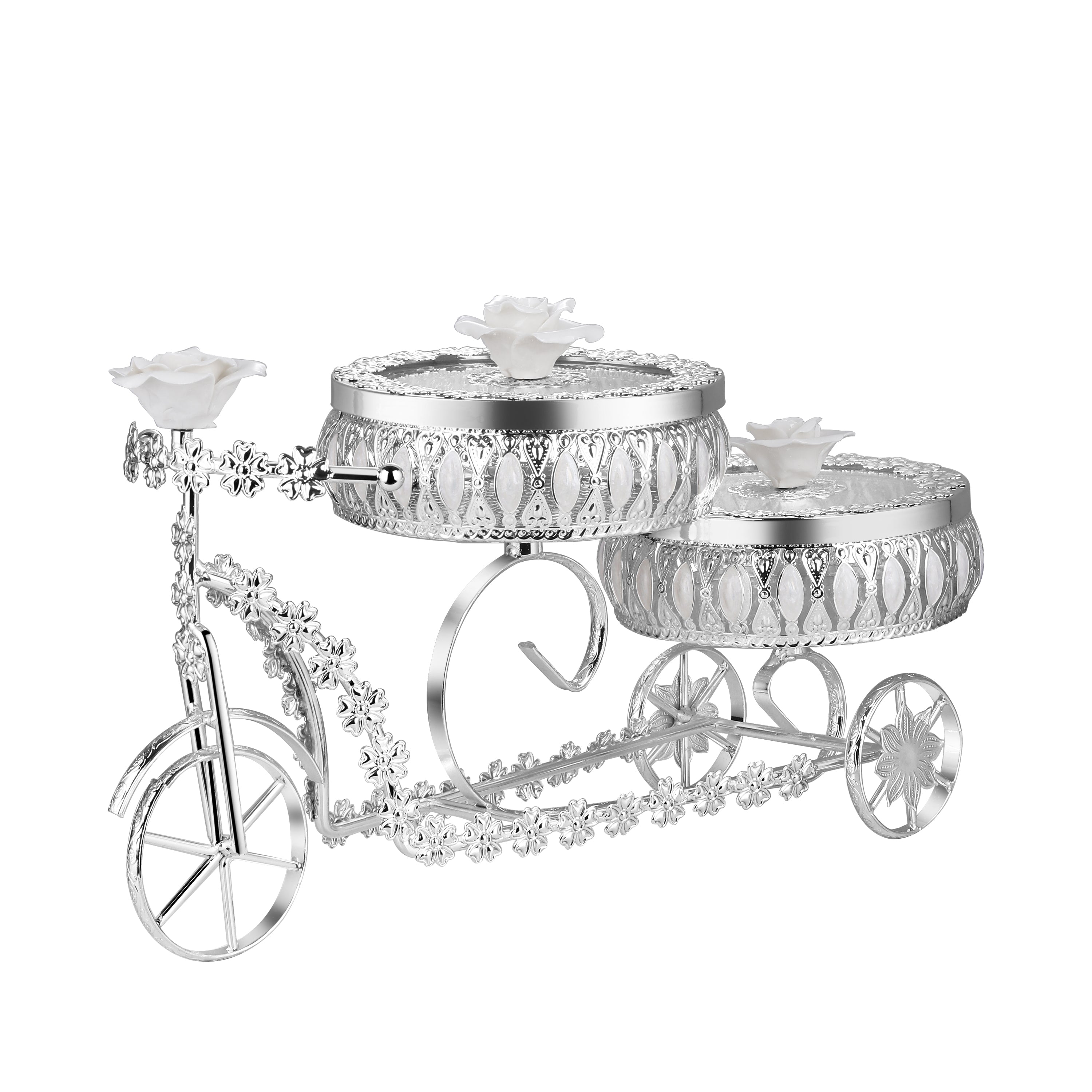 Pair of Bowl on Floral Tricycle White