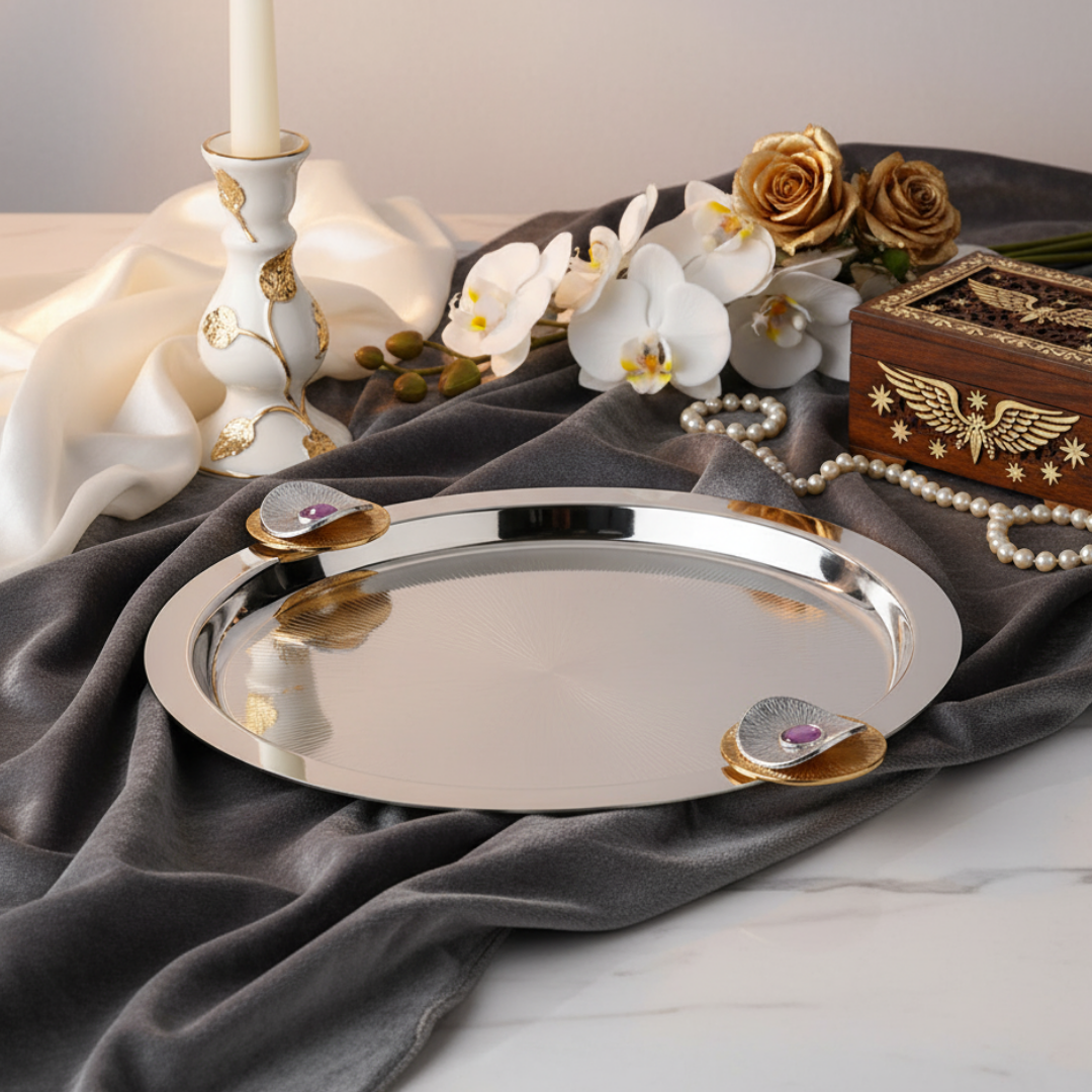 Regal Treasure Dual Blossom Tray Round Dual Tone
