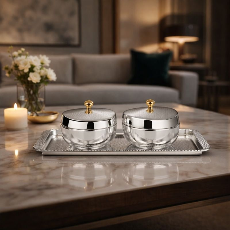 Set of 2 Honeycomb Bowl with Royal Weave Tray