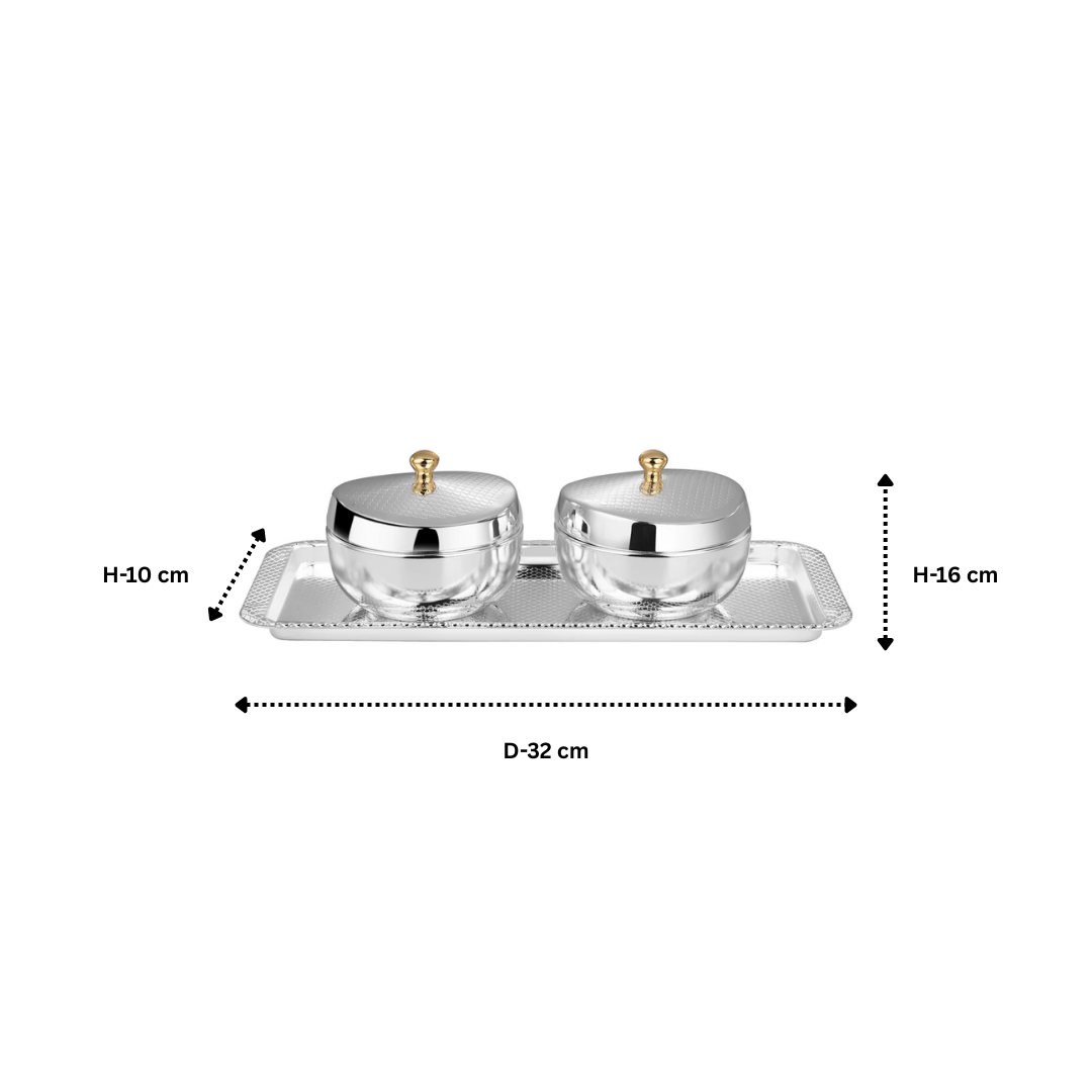 Set of 2 Honeycomb Bowl with Royal Weave Tray Small Dual Tone