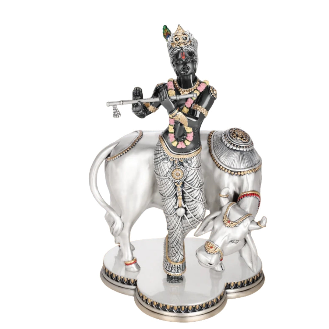 Standing Krishna With Cow-Black (H-30 Cm)