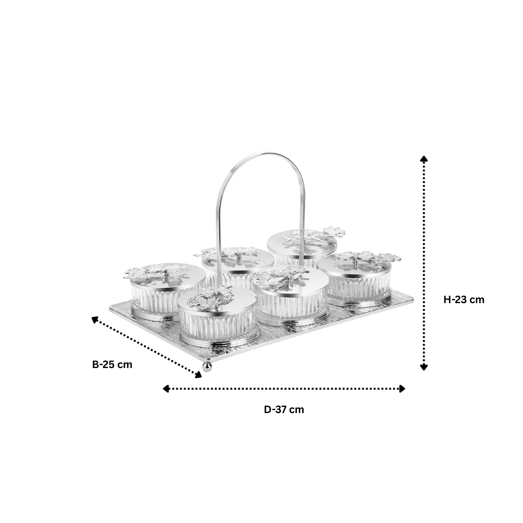 6 in 1 Serving Set with Handle Silver