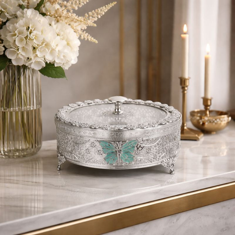 Butterfly Round Laddu Box Blue