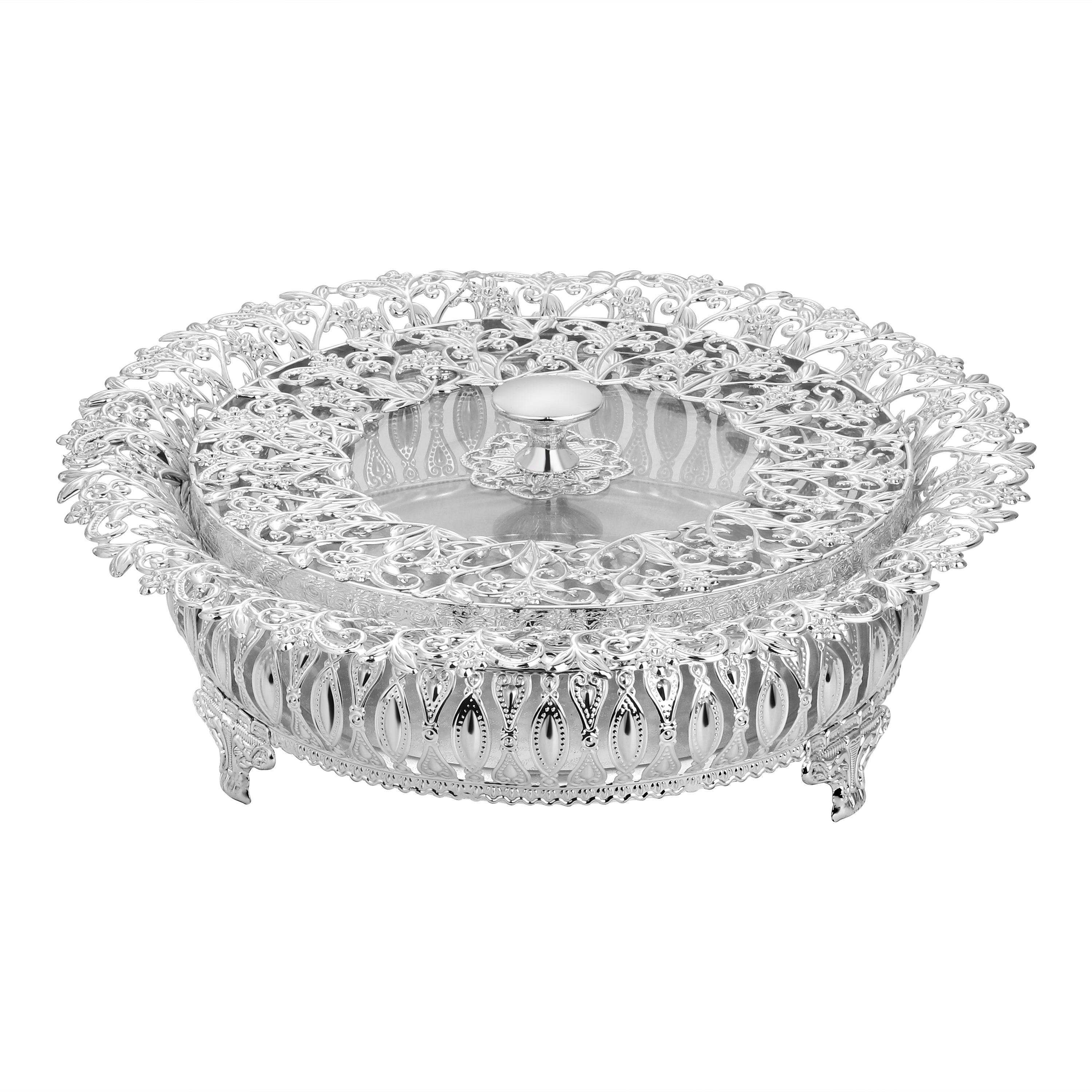 Flora Round Lid Basket Silver