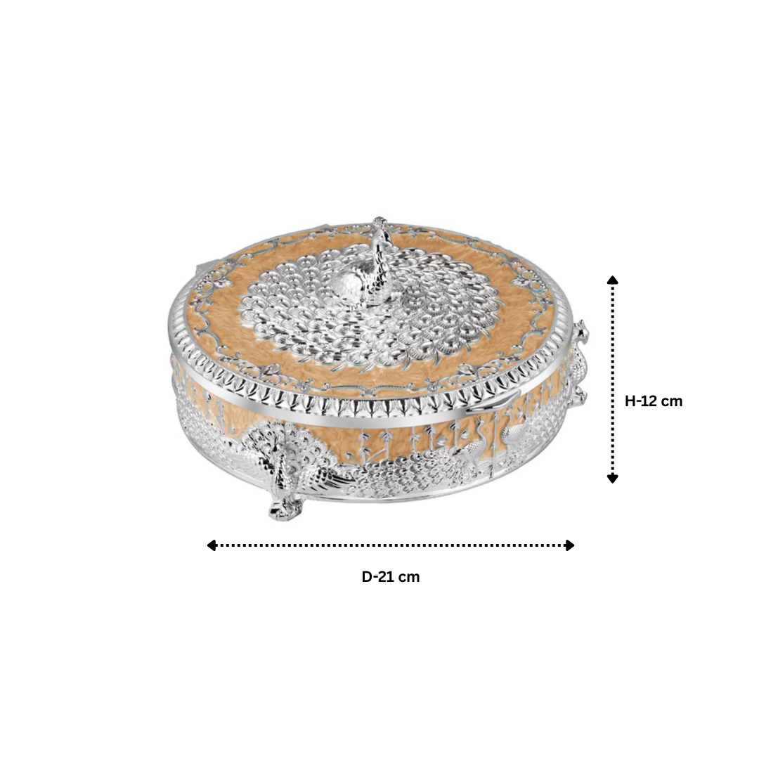 Peacock Round Enamel Dry Fruit Box White