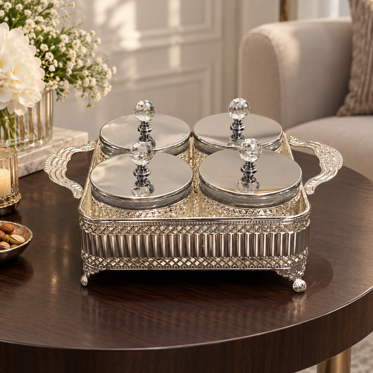 Set of 4 Aura Jar with Opulent Tray