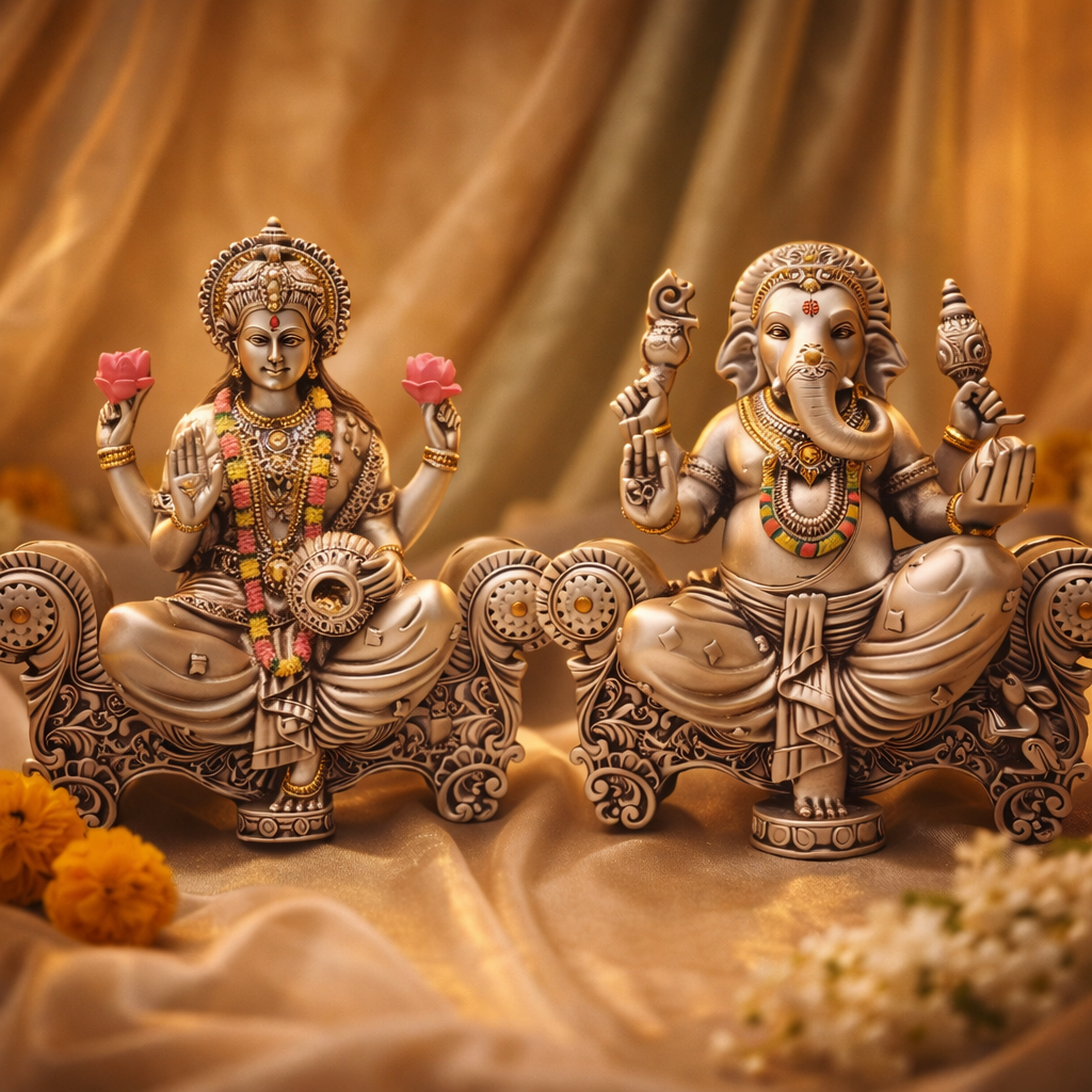 Divya Singhasan Laxmi Ganesha Silver (H-13cm)