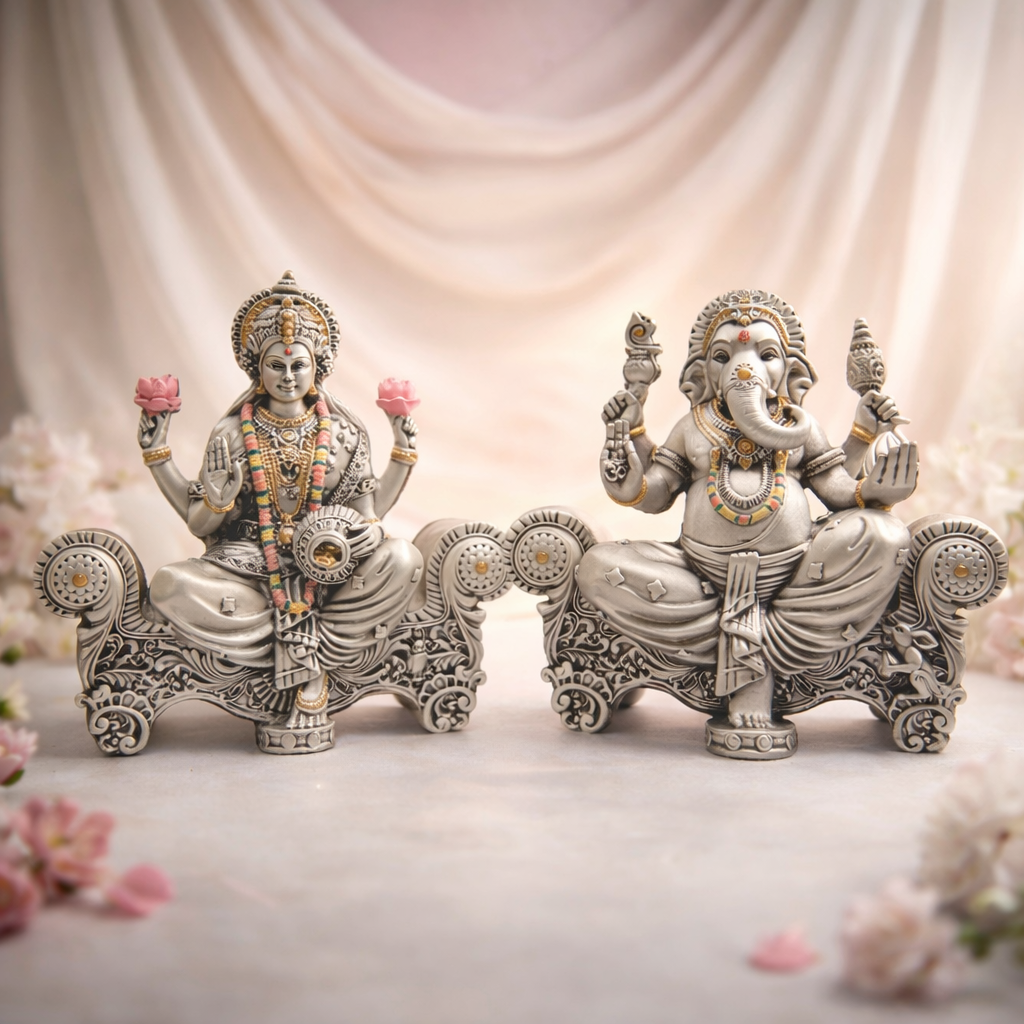 Divya Singhasan Laxmi Ganesha Silver (h-20cm)
