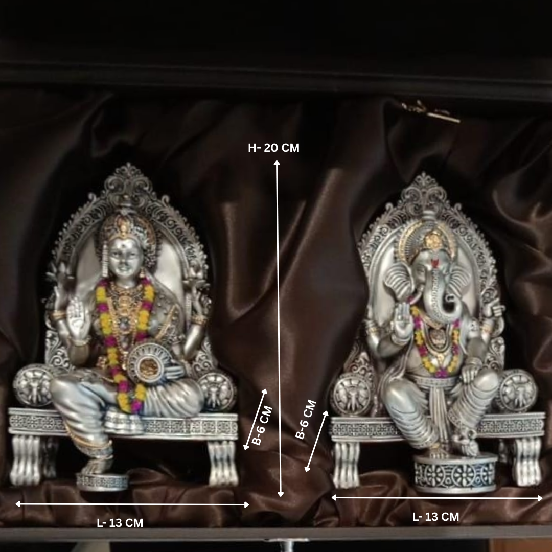Padma Singhasan Laxmi Ganesha 8inch Silver