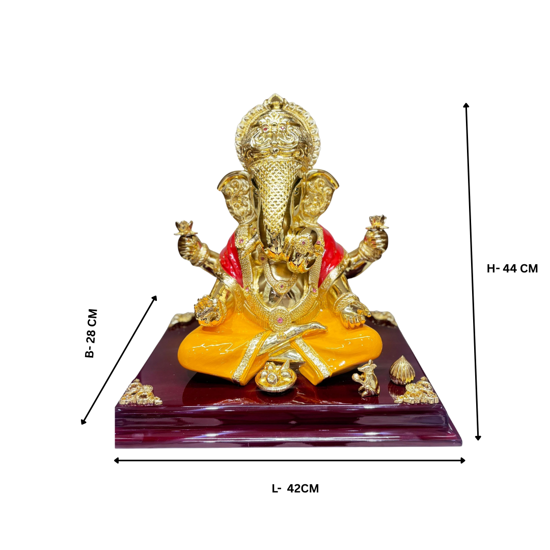 Dagdu Ganesha on Wooden Base Golden