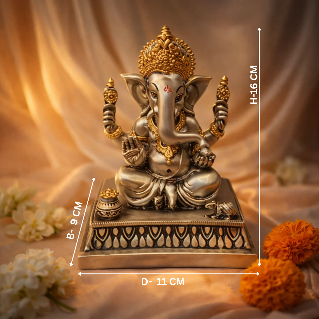 Divine Ganpati Idol with Ornate Crown & Four Arms