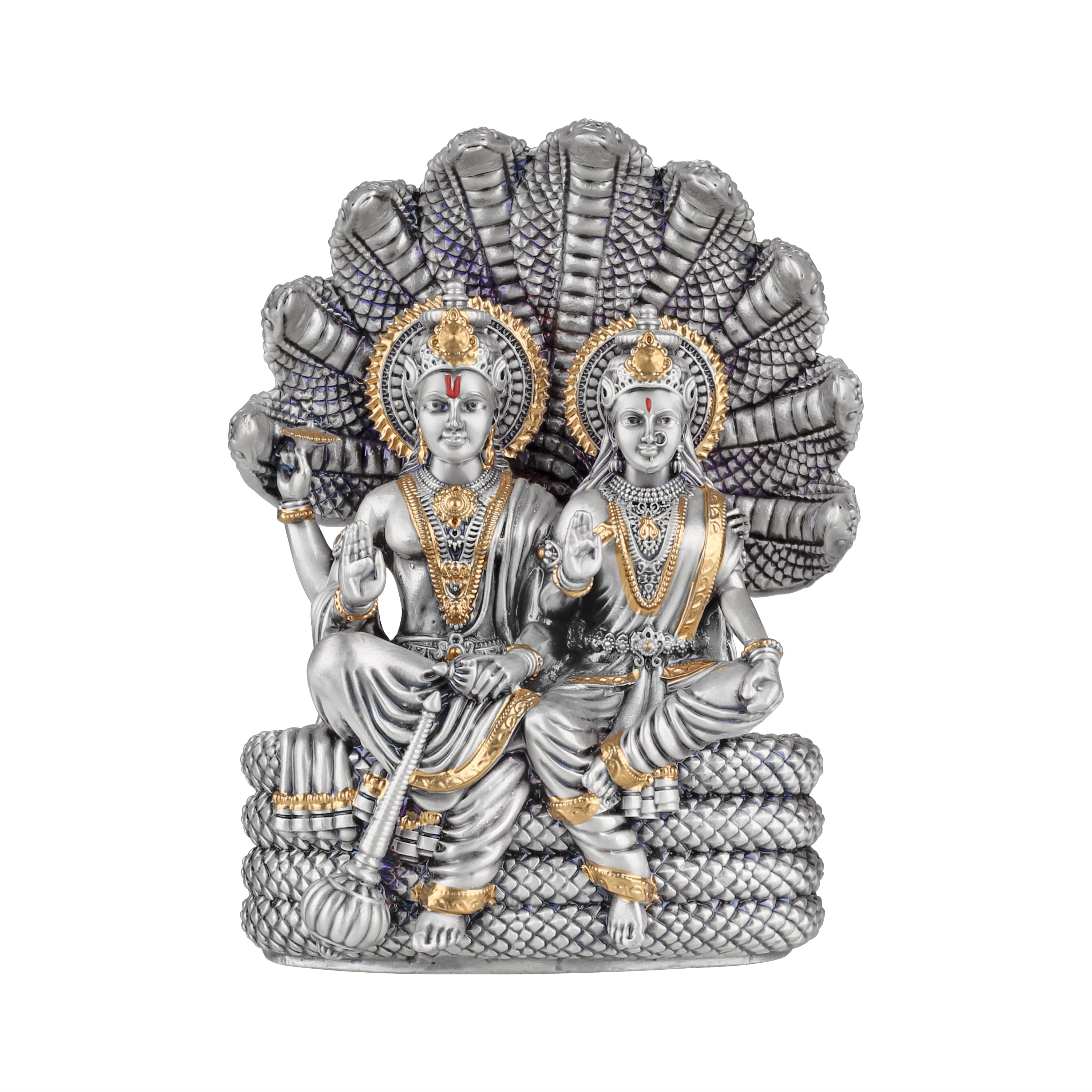 Laxmi Narayana Seated on Sheshnag 5" Silver