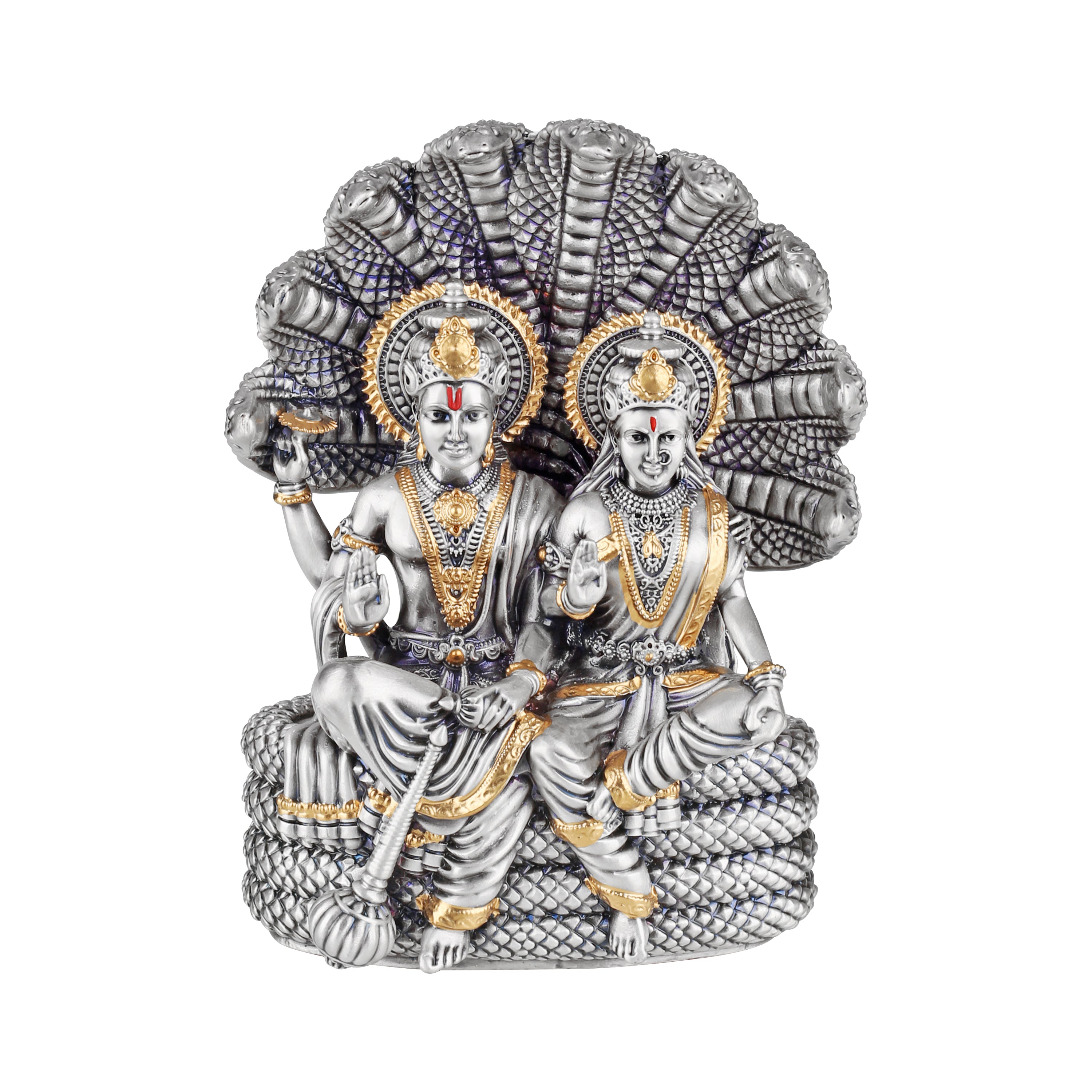 Laxmi Narayana Seated on Sheshnag 5" Silver