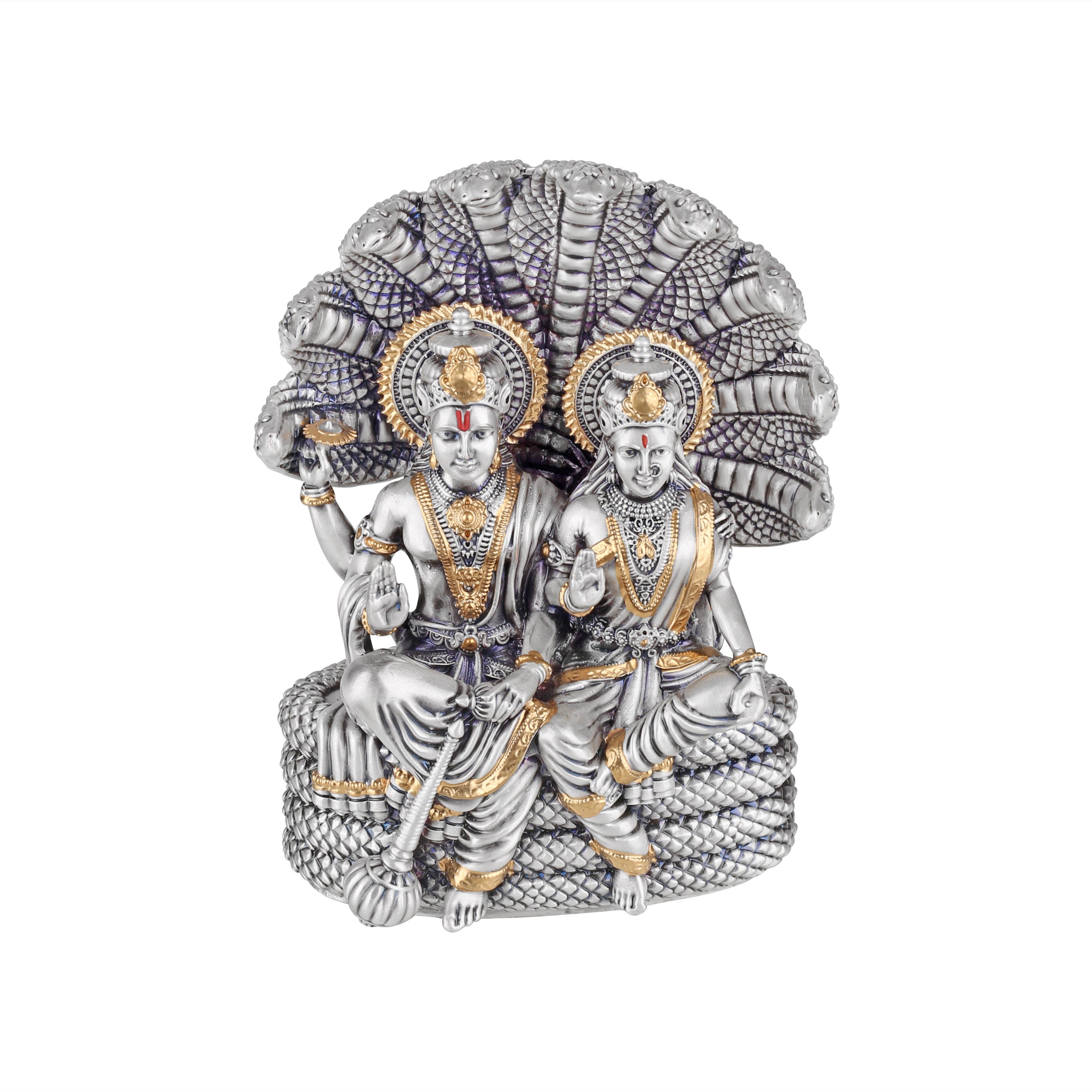Laxmi Narayana Seated on Sheshnag 5" Silver