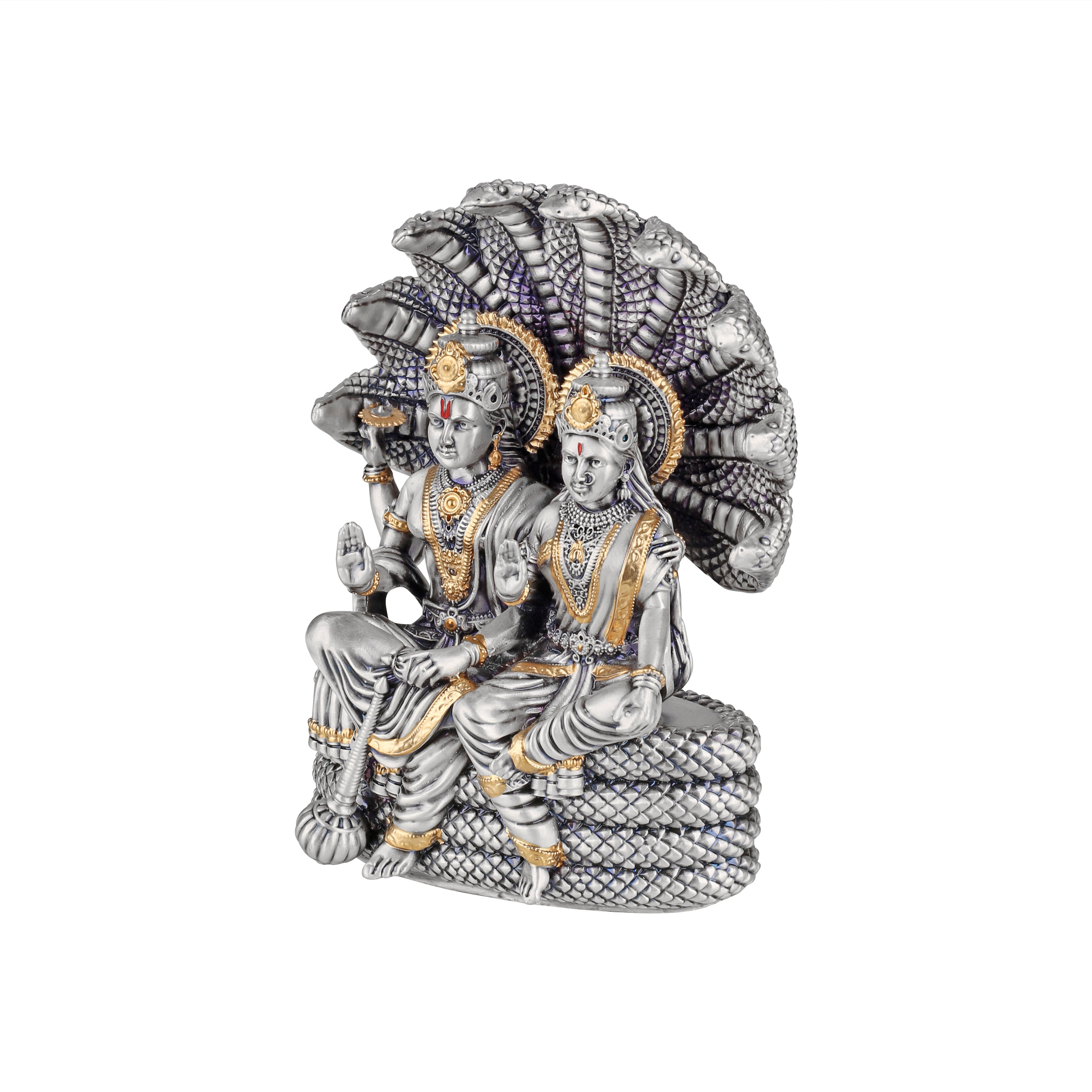 Laxmi Narayana Seated on Sheshnag 5" Silver