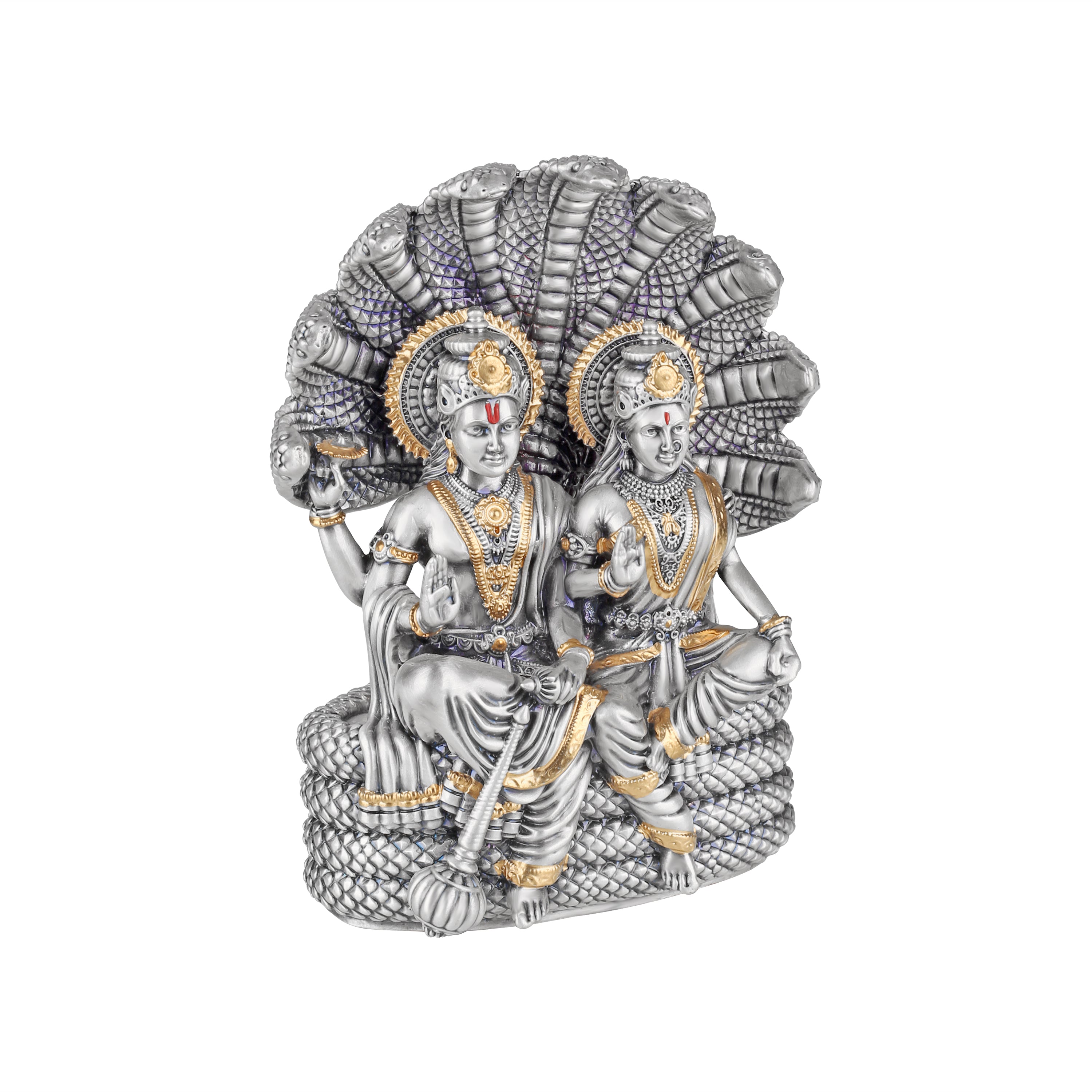 Laxmi Narayana Seated on Sheshnag 5" Silver