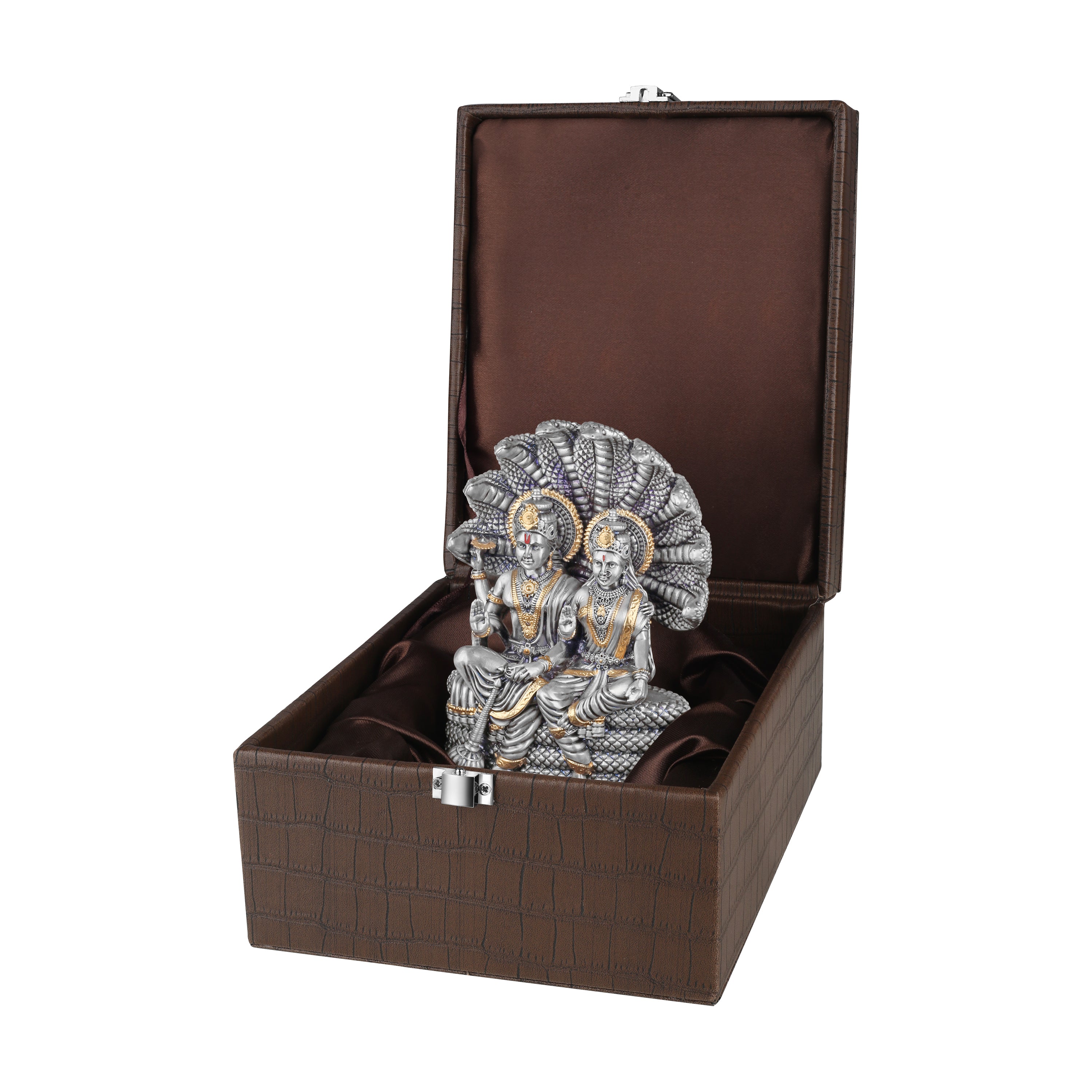Laxmi Narayana Seated on Sheshnag 5" Silver