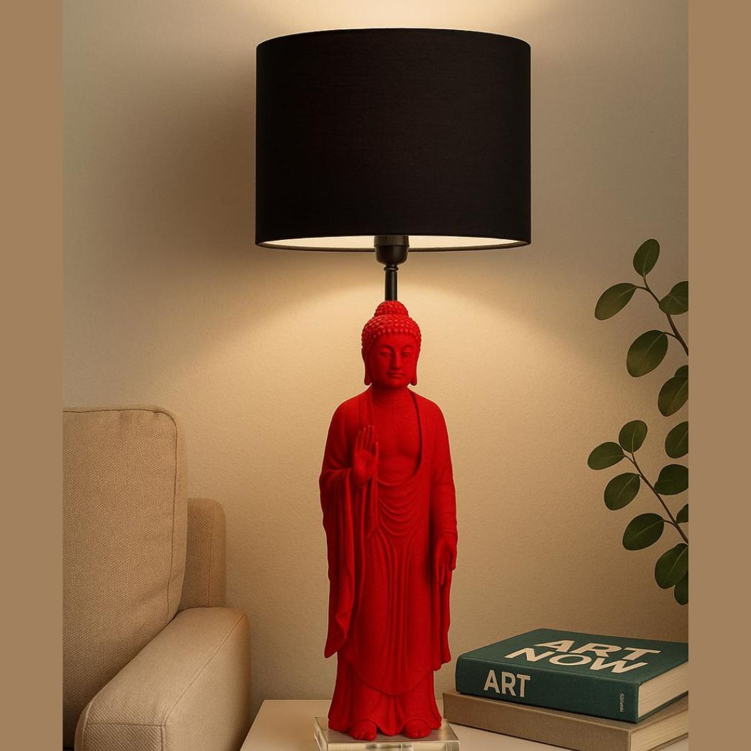 Red Buddha Table Lamp with Black Shade(78.2CM)