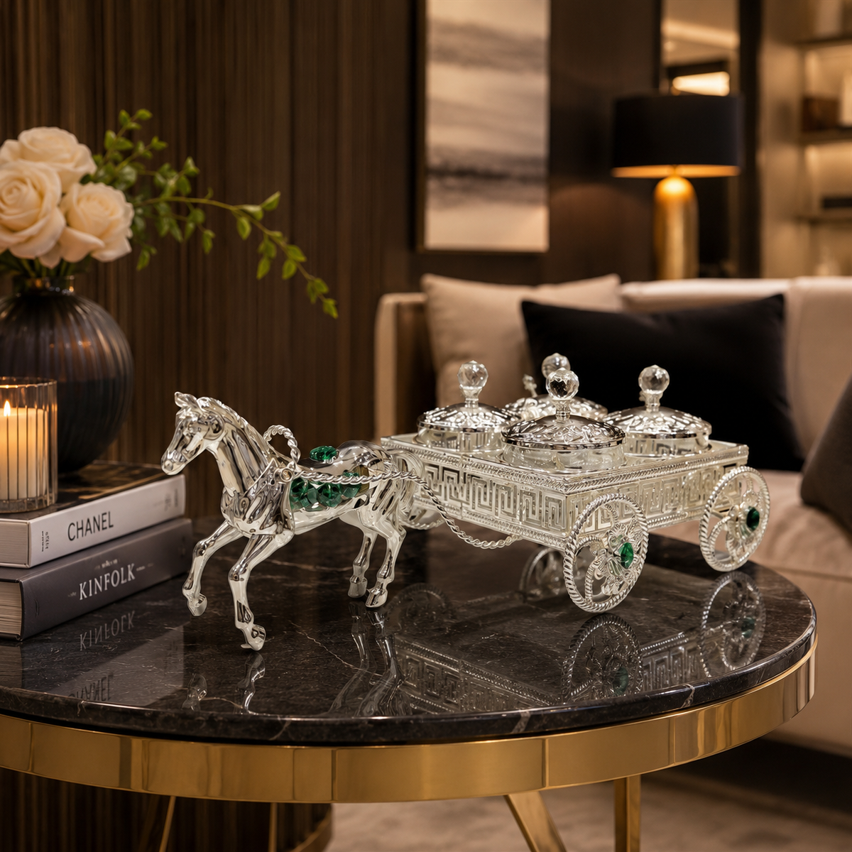 Designer Horse Cart With 4 Dry Fruit Jars
