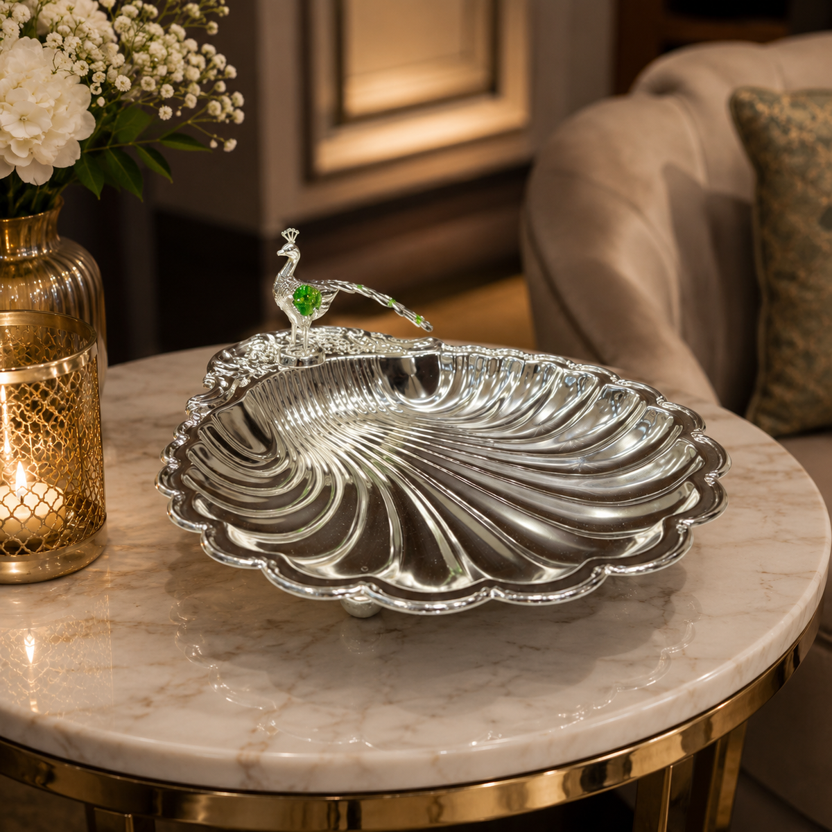 Sea Shell Platter With peacock Medium